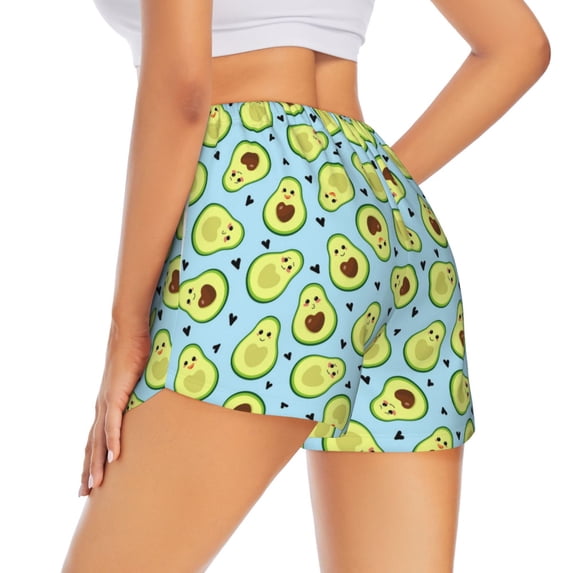 Lsque Avocado and Hearts Printed Women's Running Shorts with Liner Pockets,Elastic Quick Dry Workout Athletic Gym Yoga Shorts,Womens High Waist Shorts-Medium