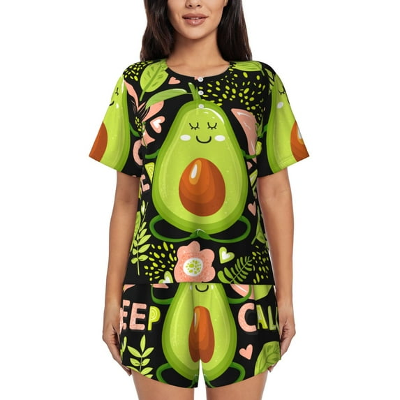 Lsque Avocado Keep Calm Women's Short-Sleeved Pajama Set - 2 Piece Soft and Lightweight Sleepwear Set-Large