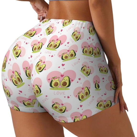 Lsque Avocado Lovers Pattern High Waisted Biker Shorts for Women-Tummy Control Fitness Athletic Workout Running Yoga Gym Shorts,Moisture-Wicking-Medium