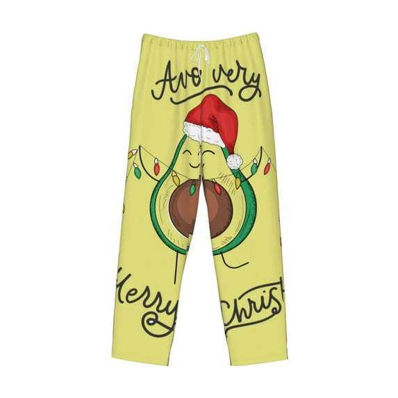 Lsque Avocado Merry Christmas Print Men's Pajama Pants, Lounge Pant - Comfortable Home Wear,Elastic Waistband, Stylish Design-X-Large