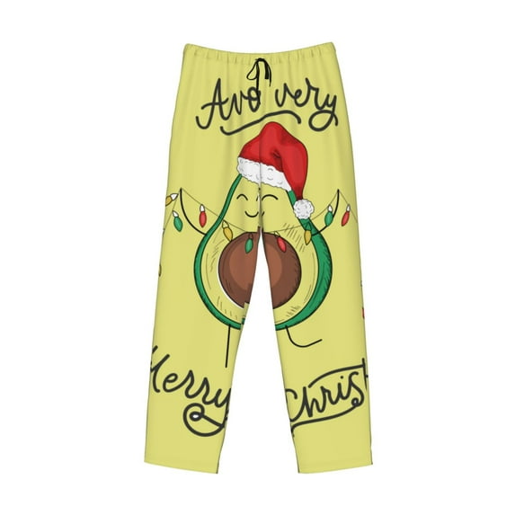 Lsque Avocado Merry Christmas Print Men's Pajama Pants, Lounge Pant - Comfortable Home Wear,Elastic Waistband, Stylish Design-XX-Large