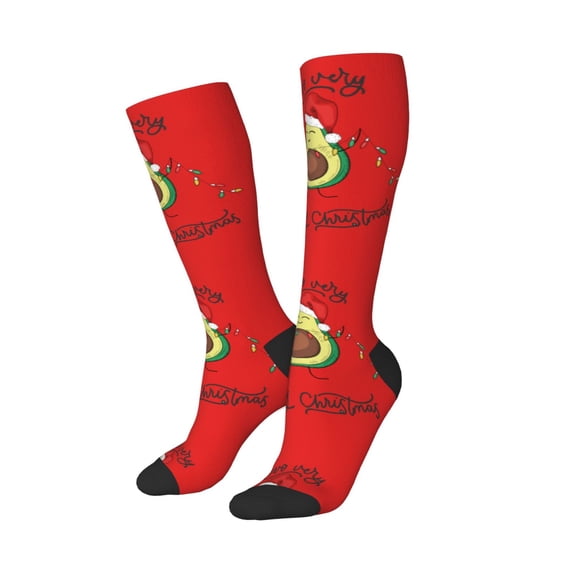 Lsque Avocado Merry Christmas Printed Crew Socks Men's Women's LightWeight Thin Casual Calf Socks ,Knee High Socks,Cotton Socks