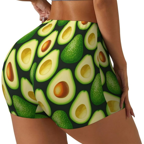 Lsque Avocado Pattern High Waisted Biker Shorts for Women-Tummy Control Fitness Athletic Workout Running Yoga Gym Shorts,Moisture-Wicking-X-Large