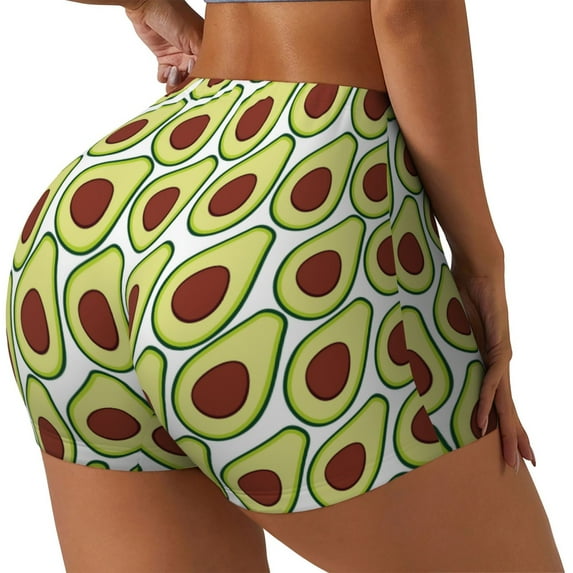 Lsque Avocado Pattern High Waisted Biker Shorts for Women-Tummy Control Fitness Athletic Workout Running Yoga Gym Shorts,Moisture-Wicking-Small