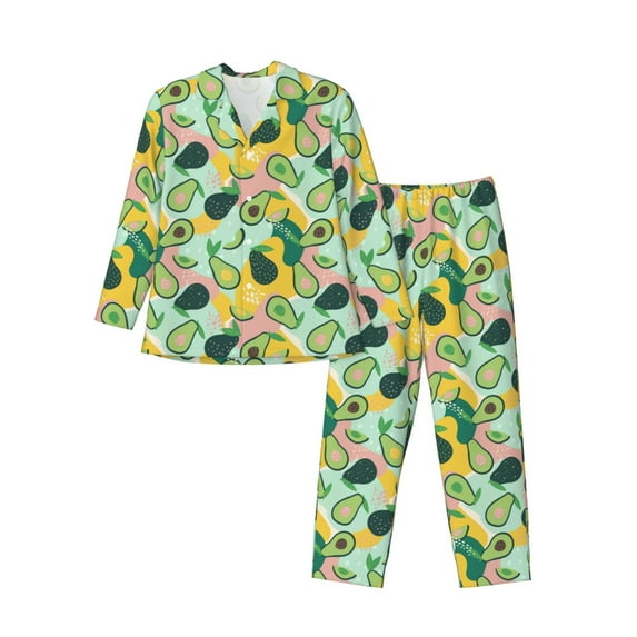 Lsque Avocado Pattern Long Sleeve Pajama Set for Men - Soft 2-Piece Sleepwear and Loungewear Set with Pockets, Comfy Nightwear-XX-Large