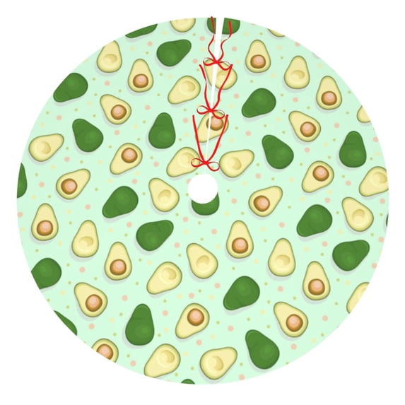 Lsque Avocado Print Christmas Tree Skirt, Tree Skirt with Ties or Velcro, Perfect for Holiday Decorations, Halloween, and New Year-48"