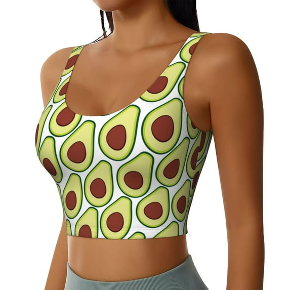 Lsque Avocado Printed Women'S Sports Bra, Compression, Moisture Wicking, High-Impact Sports Bra For Women,Supportive sports bra-Medium
