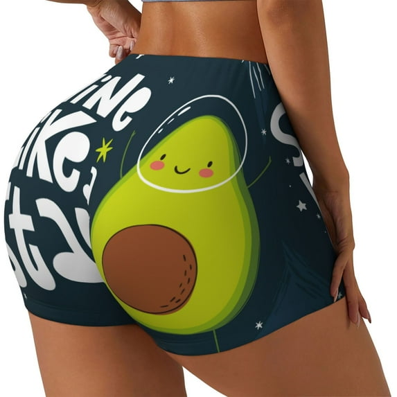 Lsque Avocado in Space1 Pattern High Waisted Biker Shorts for Women-Tummy Control Fitness Athletic Workout Running Yoga Gym Shorts,Moisture-Wicking-Large