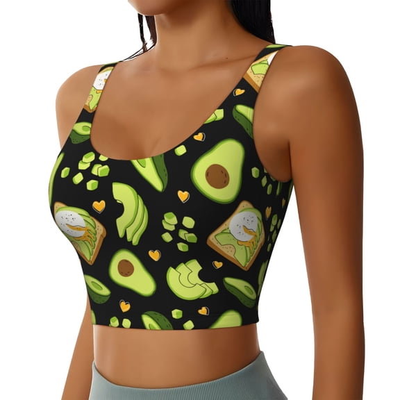 Lsque Avocado Toast Printed Women'S Sports Bra, Compression, Moisture Wicking, High-Impact Sports Bra For Women,Supportive sports bra-Small