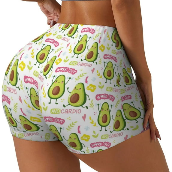 Lsque Avocado Work Out Pattern High Waisted Biker Shorts for Women-Tummy Control Fitness Athletic Workout Running Yoga Gym Shorts,Moisture-Wicking-Small