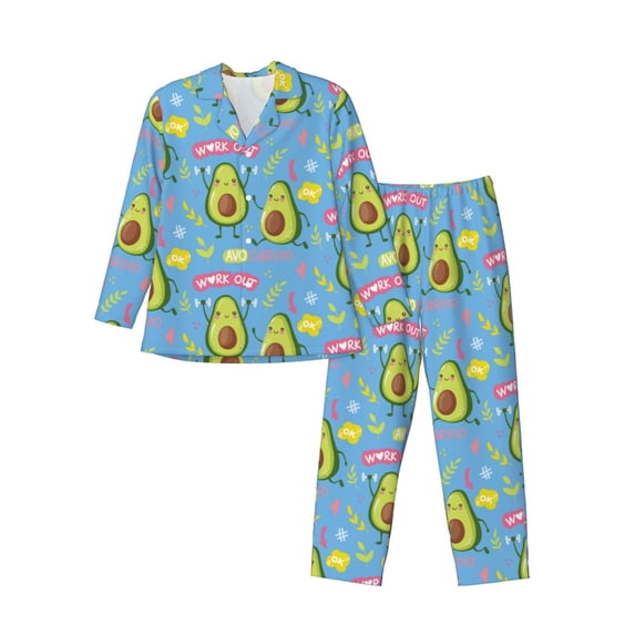Lsque Avocado Work Out Pattern Long Sleeve Pajama Set for Men - Soft 2-Piece Sleepwear and Loungewear Set with Pockets, Comfy Nightwear-XX-Large