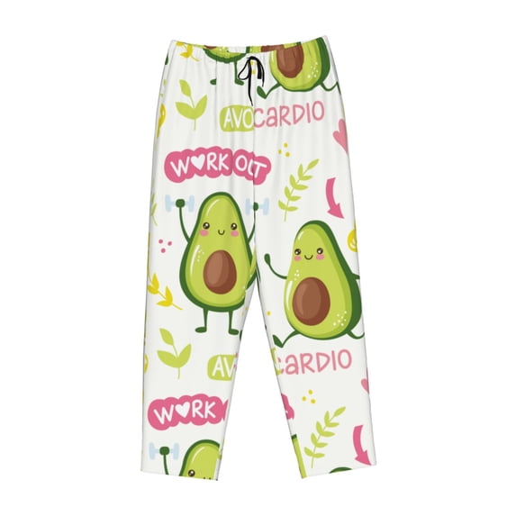 Lsque Avocado Work Out Print Women's Pajama Pants, Lounge Pant - Comfortable Home Wear,Elastic Waistband, Stylish Design-Large