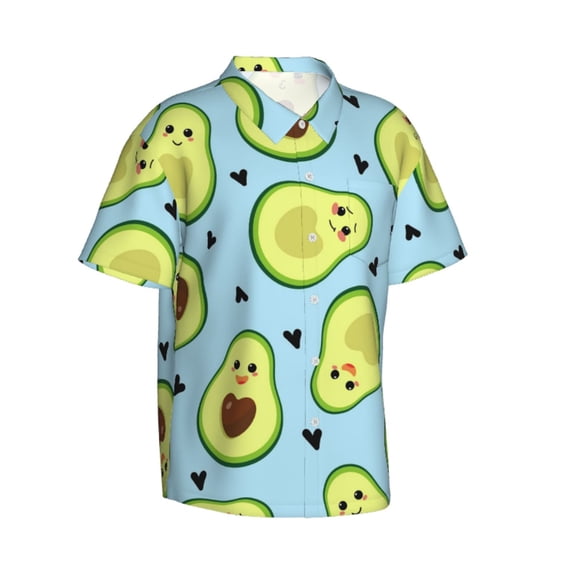 Lsque Avocado and Hearts pattern Hawaiian Shirt for Men, Unisex Summer Beach Casual Short Sleeve Button Down Shirts-Medium