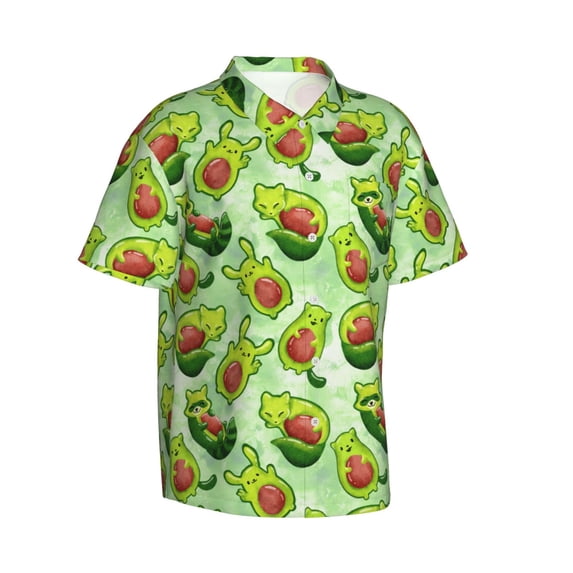 Lsque Avocado color cute animals pattern Hawaiian Shirt for Men, Unisex Summer Beach Casual Short Sleeve Button Down Shirts-Small