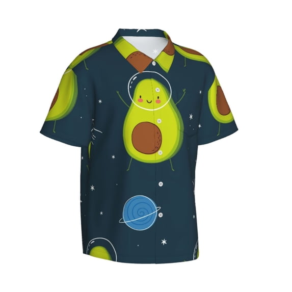 Lsque Avocado in Space pattern Hawaiian Shirt for Men, Unisex Summer Beach Casual Short Sleeve Button Down Shirts-X-Large