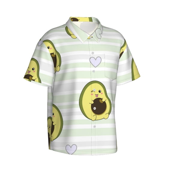 Lsque Avocado of a Hear pattern Hawaiian Shirt for Men, Unisex Summer Beach Casual Short Sleeve Button Down Shirts-Large