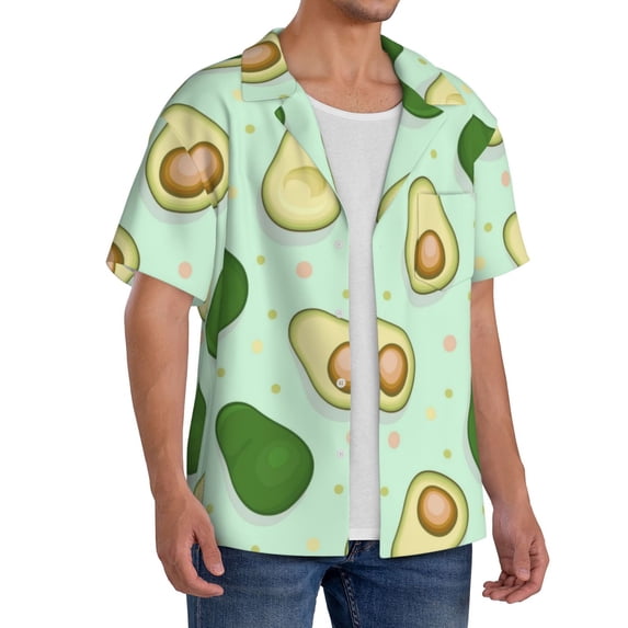 Lsque Avocado print Men's Cuban Collar Short Sleeve Shirt Summer Beachwear Casual Button Down Fashionable Vacation Leisure Shirt-Medium
