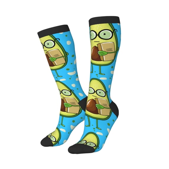 Lsque Avocado with Glasses Printed Crew Socks Men's Women's LightWeight Thin Casual Calf Socks ,Knee High Socks,Cotton Socks