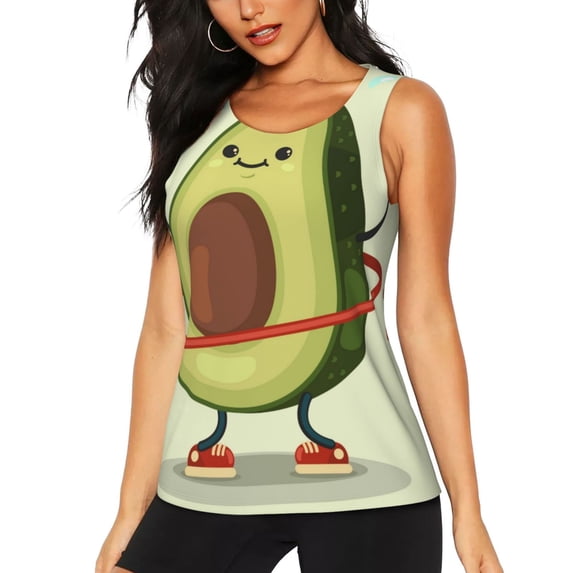 Lsque Avocado1 Printed Workout Tank Tops for Women, Athletic Sports Tank Tops, Compression Sleeveless Dry Fit Shirts,Sleeveless Yoga Shirt-X-Large