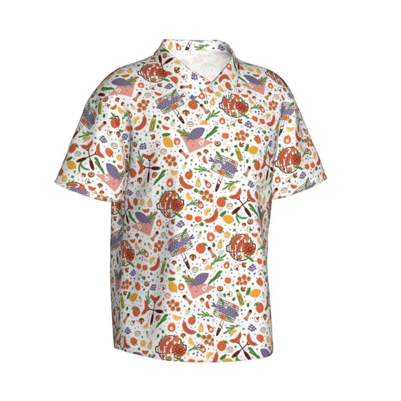 Lsque BBQ Party1 pattern Hawaiian Shirt for Men, Unisex Summer Beach Casual Short Sleeve Button Down Shirts-X-Large