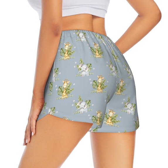 Lsque Baby Elephant Giraffe Printed Women's Running Shorts with Liner Pockets,Elastic Quick Dry Workout Athletic Gym Yoga Shorts,Womens High Waist Shorts-X-Large