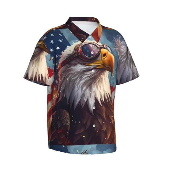 Lsque Bald Eagle Pilot pattern Hawaiian Shirt for Men, Unisex Summer Beach Casual Short Sleeve Button Down Shirts-3X-Large