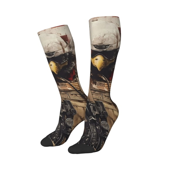 Lsque Bald Eagle Soldier Printed Crew Socks Men's Women's LightWeight Thin Casual Calf Socks ,Knee High Socks,Cotton Socks