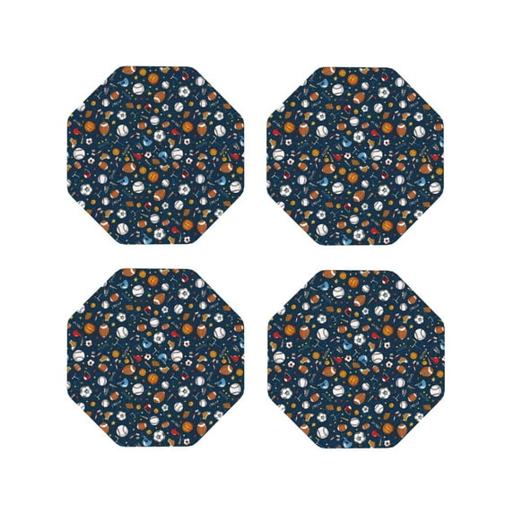 Lsque Ball Sports Pattern 4" Drink Coasters Set of 4, PVC Leather Absorbent Coasters, Table Coaster Set Decorative Coffee Cup Coasters Housewarming Gift -Octagon