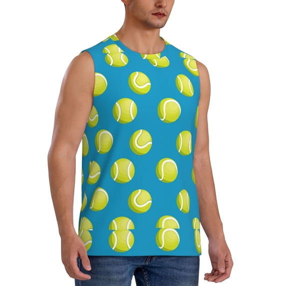 Lsque Ball Tennis Print Men's Cotton Blend Sleeveless Muscle Shirts (S-3XL)- Moisture Wicking, Odor Protection, UPF 30+,XX-Large