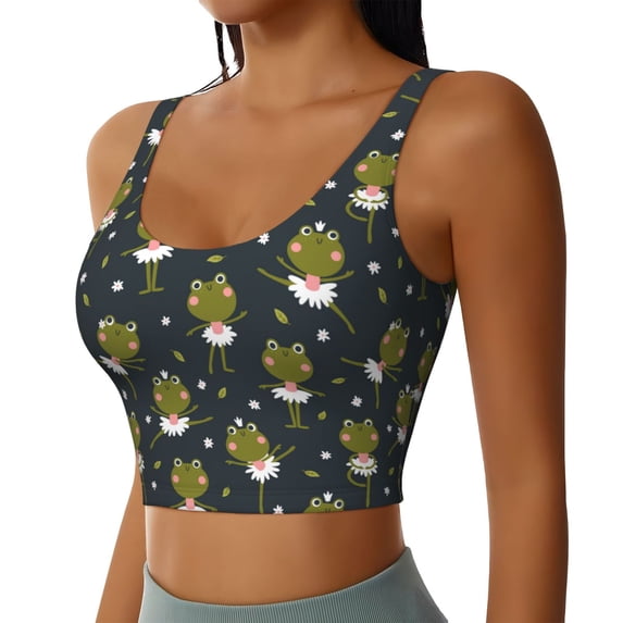 Lsque Ballerina Frogs Printed Women'S Sports Bra, Compression, Moisture Wicking, High-Impact Sports Bra For Women,Supportive sports bra-Medium