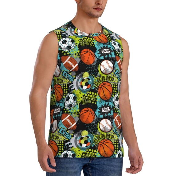 Lsque Balls Print Men's Cotton Blend Sleeveless Muscle Shirts (S-3XL)- Moisture Wicking, Odor Protection, UPF 30+,XX-Large