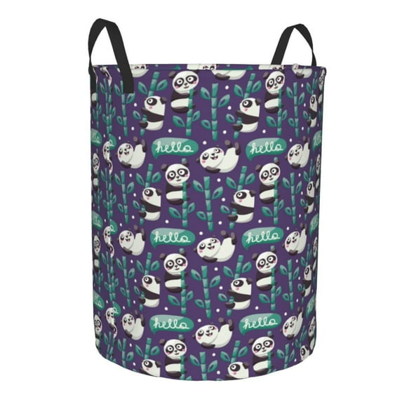 Lsque Bamboo Panda pattern Laundry Hamper Basket, Tall Woven Rope Hamper Basket for Clothes, Lightweight Storage Basket, Collapsible Waterproof-Medium