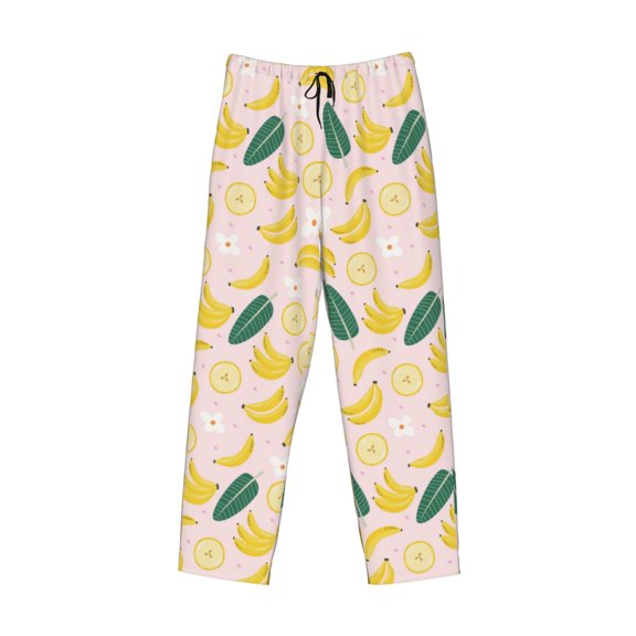 Lsque Banana With Leaves Print Men's Pajama Pants, Lounge Pant - Comfortable Home Wear,Elastic Waistband, Stylish Design-Large
