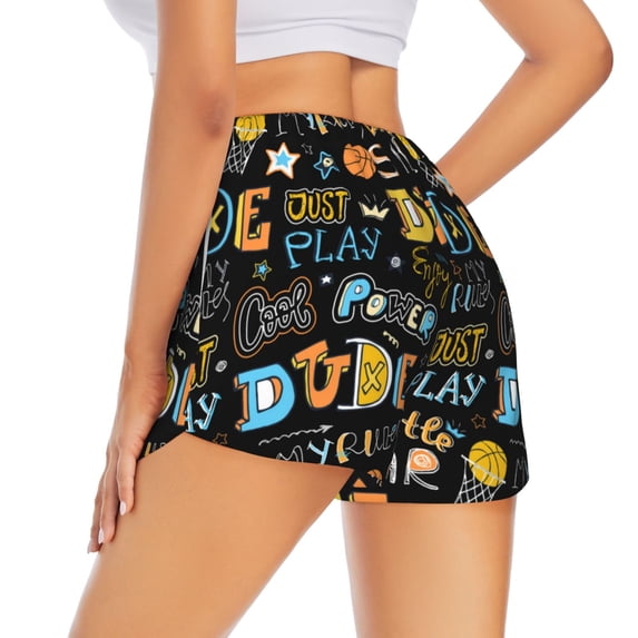 Lsque Basketball Printed Women's Running Shorts with Liner Pockets,Elastic Quick Dry Workout Athletic Gym Yoga Shorts,Womens High Waist Shorts-Medium