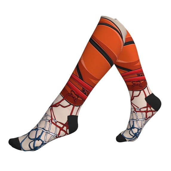 Lsque Basketball Shot Pattern Sport Compression Socks for Men & Women 15-20 mmHg Knee High Nurse Pregnant Running Medical and Travel Athletic