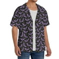 thumbnail image 1 of Lsque Bat Purple print Men's Cuban Collar Short Sleeve Shirt Summer Beachwear Casual Button Down Fashionable Vacation Leisure Shirt-Large, 1 of 7