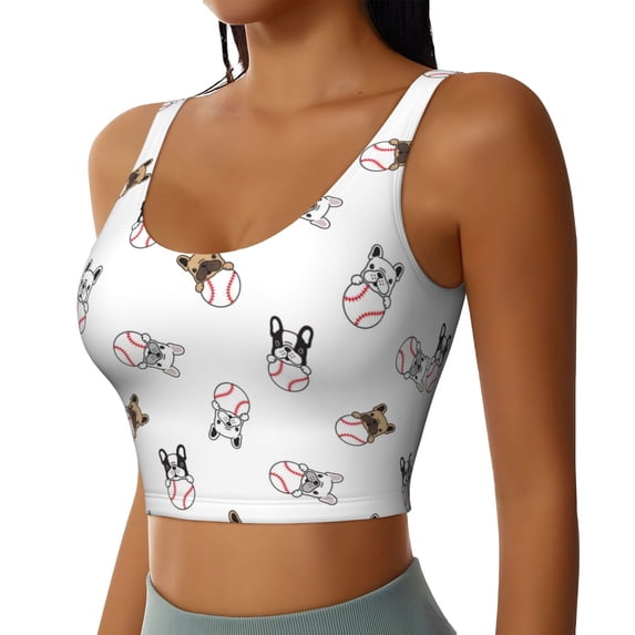 Lsque Bbaseball Dog Printed Women'S Sports Bra, Compression, Moisture Wicking, High-Impact Sports Bra For Women,Supportive sports bra-Small