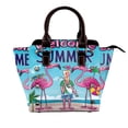 thumbnail image 1 of Lsque Beach Flamingo Trio Pattern Leather Rivet Shoulder Bag – Elegant Genuine Leather & Microfiber PU Crossbody with Detachable Adjustable Strap, 1 of 5