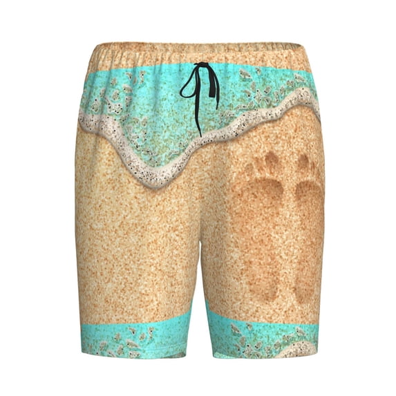 Lsque Beach Footprint Mens Sleep Pajama Shorts,Short Pajama Pants, Cotton Ultra-Soft Knit-3X-Large