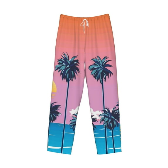 Lsque Beach with Palm Trees Print Men's Pajama Pants, Lounge Pant - Comfortable Home Wear,Elastic Waistband, Stylish Design-XX-Large