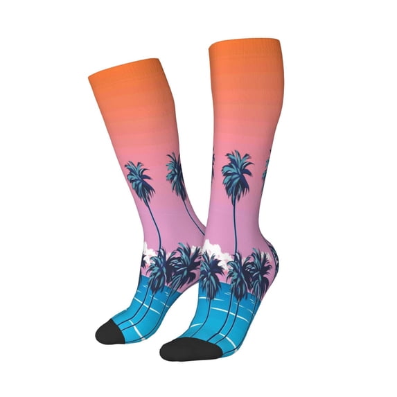 Lsque Beach with Palm Trees Printed Crew Socks Men's Women's LightWeight Thin Casual Calf Socks ,Knee High Socks,Cotton Socks