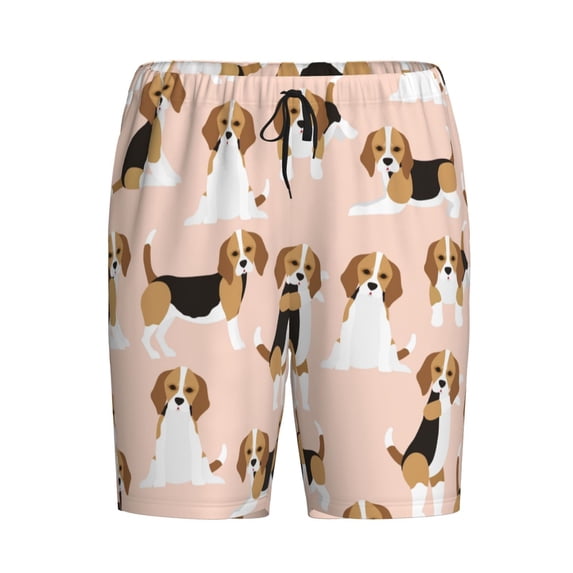 Lsque Beagle Dog On Brown Mens Sleep Pajama Shorts,Short Pajama Pants, Cotton Ultra-Soft Knit-3X-Large