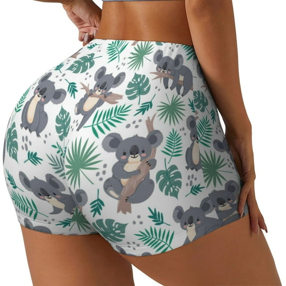 Lsque Bears and Tropical Leaves Pattern High Waisted Biker Shorts for Women-Tummy Control Fitness Athletic Workout Running Yoga Gym Shorts,Moisture-Wicking-XX-Large