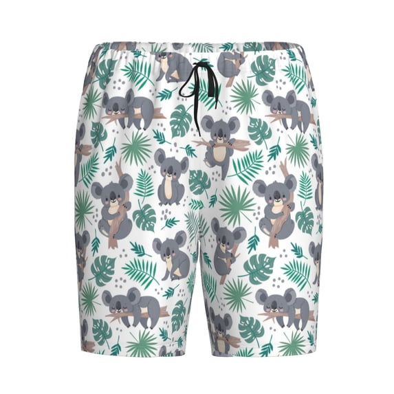 Lsque Bears and Tropical Leaves Mens Sleep Pajama Shorts,Short Pajama Pants, Cotton Ultra-Soft Knit-3X-Large