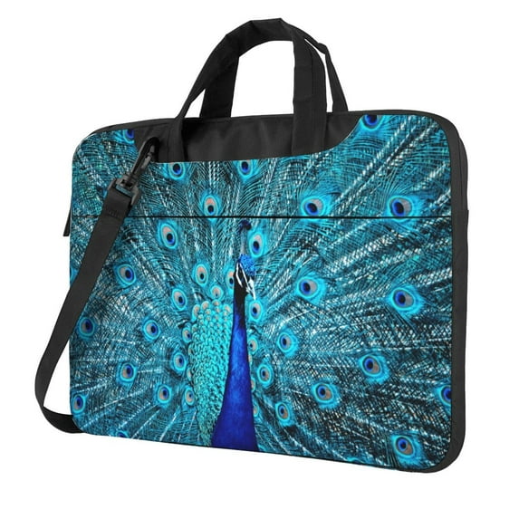 Lsque Beautiful Blue Peacock Pattern Laptop Bag – Portable & Slim Single-Shoulder Computer Case with Adjustable Strap, Protective, Lightweight for 13”/14”/15.6” Laptops