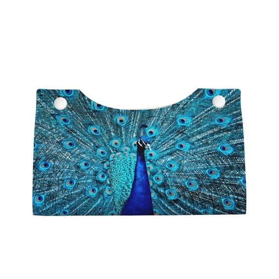Lsque Beautiful Blue Peacock Printed Long Tissue Box Cover Holder, Facial Paper Organizer Dispenser,Triangle with Bottom Belt, PVC Leather Decorative Organizer