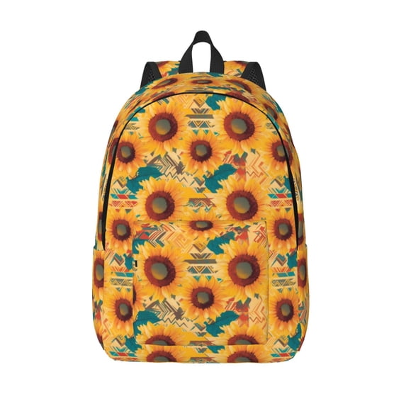 Lsque Beautiful Bohemian Sunflower Pattern Canvas Daypack, Durable Backpack, High-quality Versatile Backpack,Vintage Compact Backpack-Small