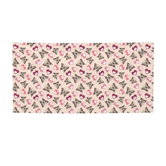 Lsque Beautiful Butterflies and Hearts Pattern Party Banner, Festive Banner , Holiday Celebrations and Events for Carnival Birthday Party Festival Decorations-Small
