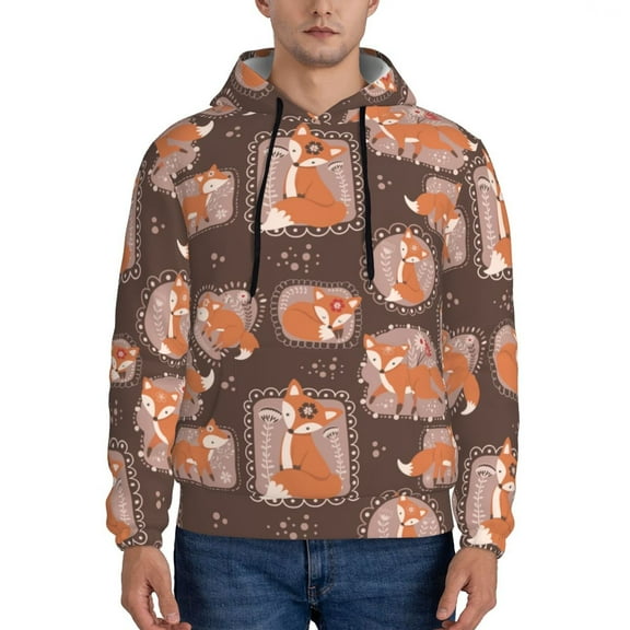 Lsque Beautiful Fox Pattern Casual Men's Hoodie,Hooded Sweatshirt with Kangaroo Pocket,Pullover Hoodie-Medium