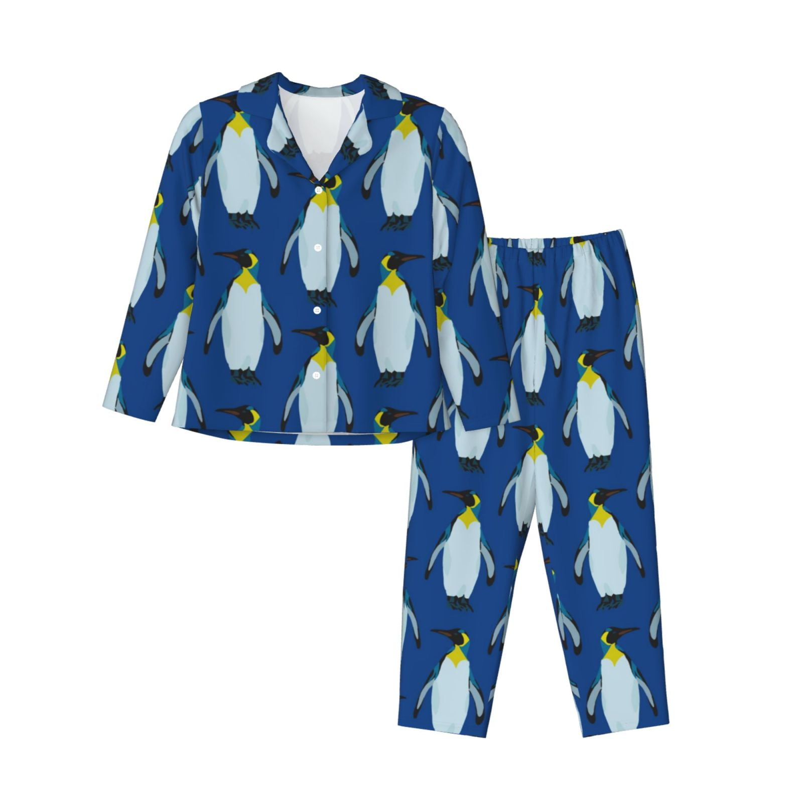 Lsque Beautiful King Penguin Pattern Pattern Long Sleeve Pajama Set